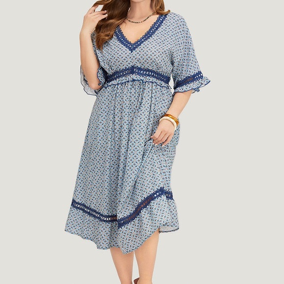 (A8) Bloomchic Bandana Dolman Sleeve Pockets Lace Ruffle Trim Dress, Sz 12, NWT - Picture 8 of 15